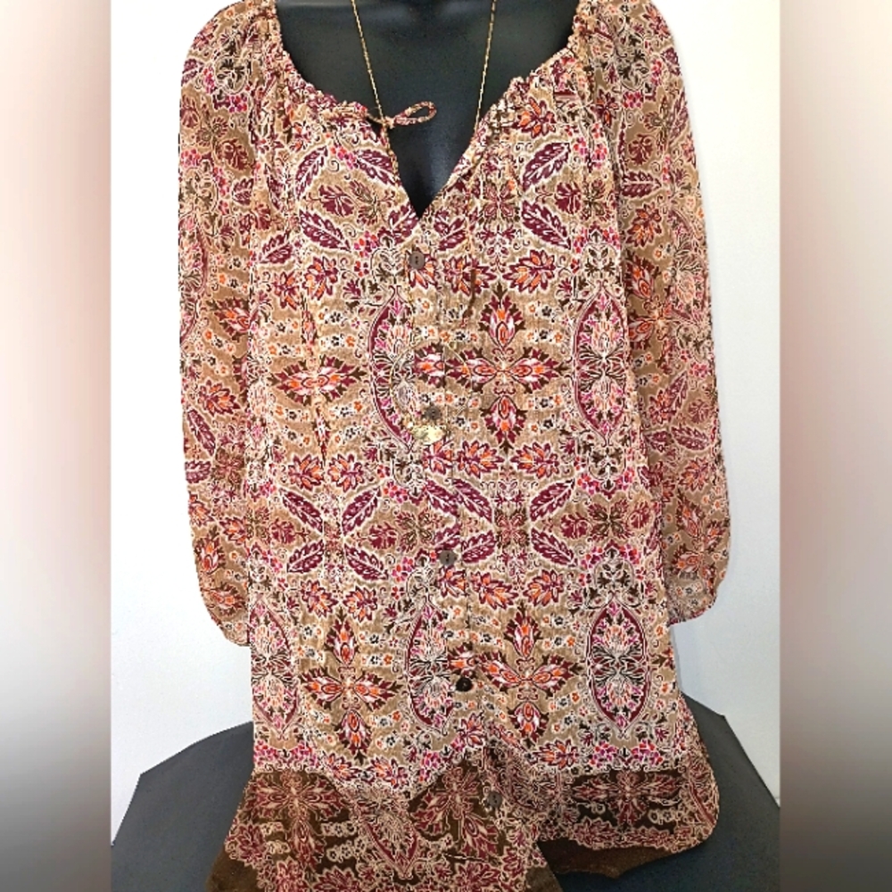 Liz Claiborne boho button front 2x blouse top